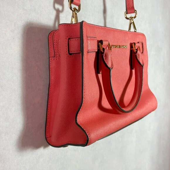 Michael Kors Leather Satchel Bag Crossbody Handbag Coral-Pink Mini